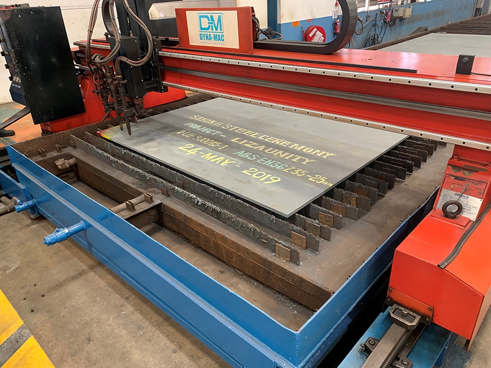 First Liza Unity steel plate ready to be cut